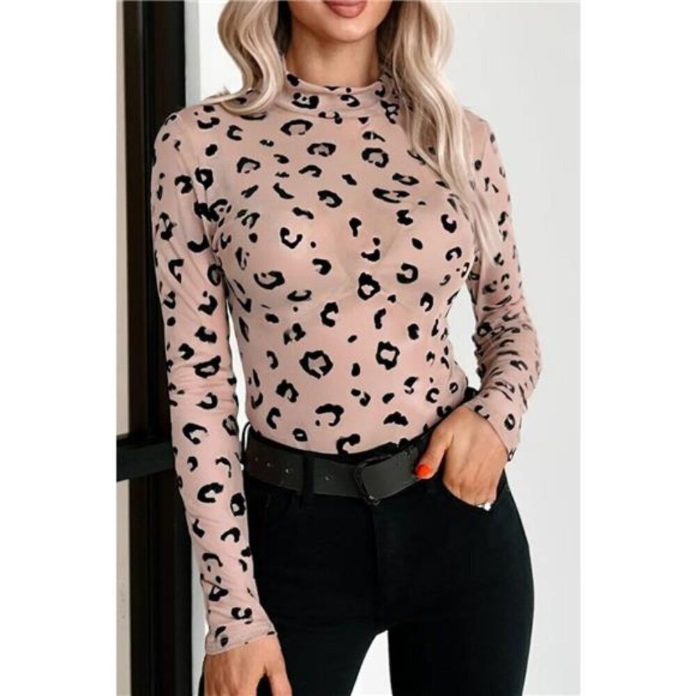 Leopard Print Sheer Mesh Bodysuit